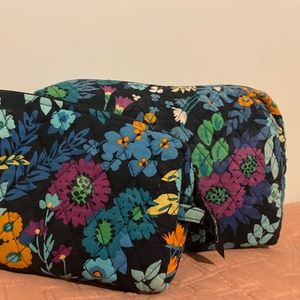Set of Two (Large and Medium) Vera Bradley Cosmetics Bags in Midnight Blues